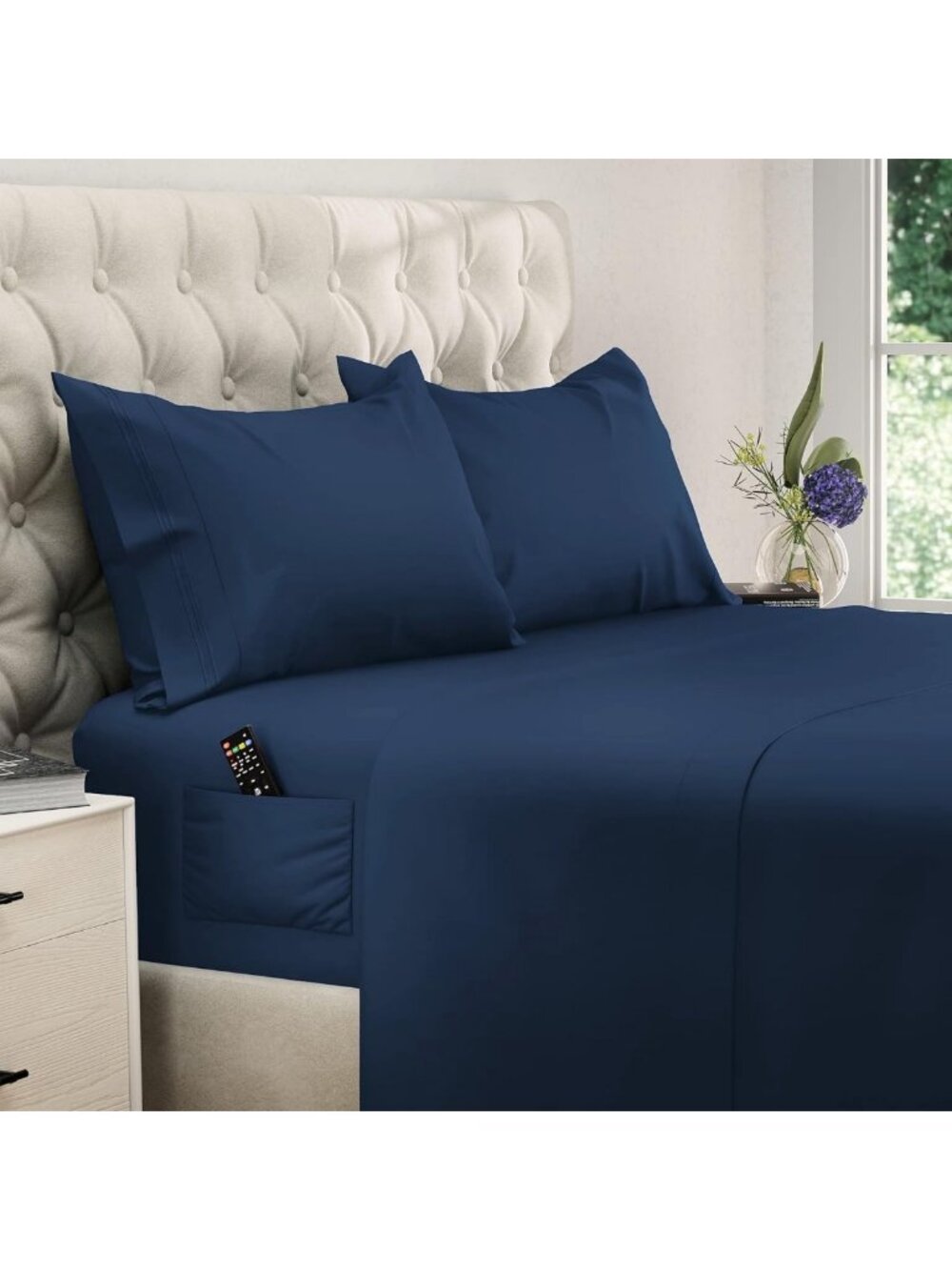 Luxurious King Size Deep Pocket Sheet Set - Extra Soft Navy Blue Bedding